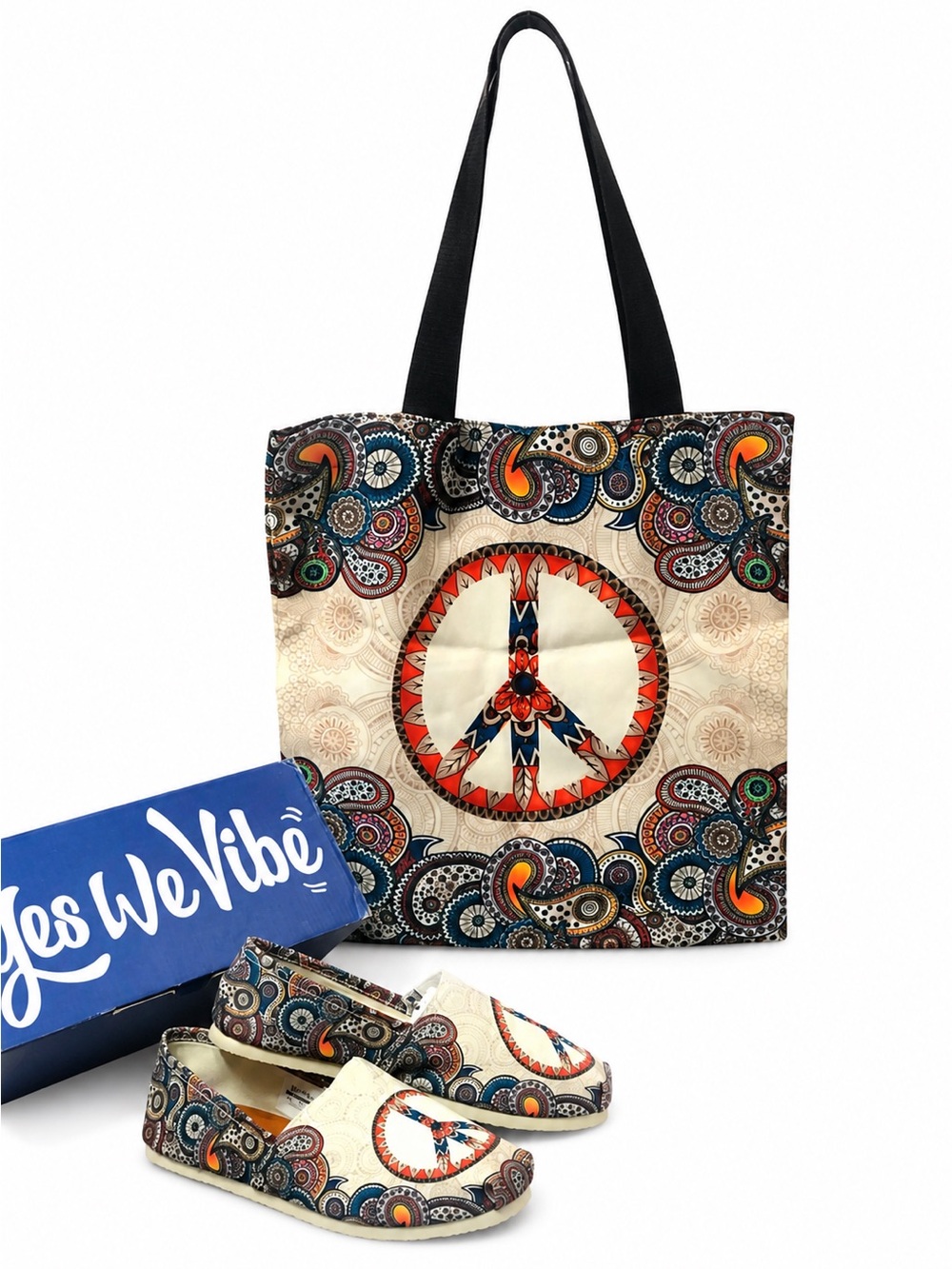 Yes We Vibe Peace Mandala Canvas Shoes with matching tote